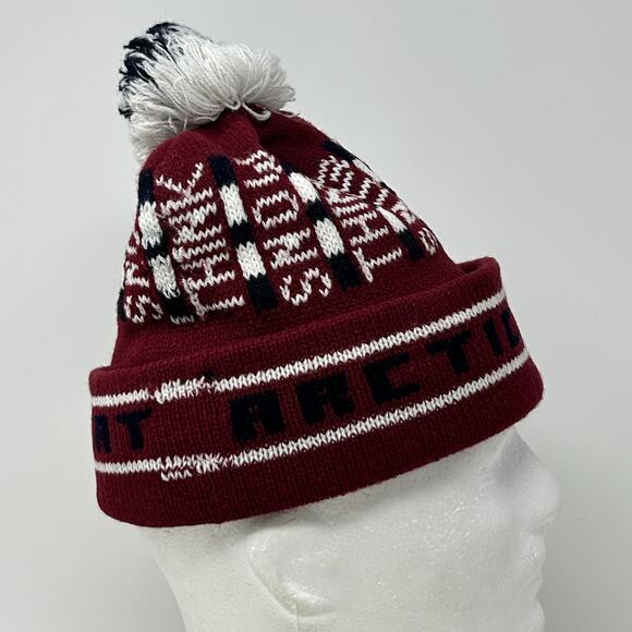 Vintage Arctic Cat Snowmobiles Cuffed Pom Pom Beanie Toque Winter Hat Red - Picture 7 of 7